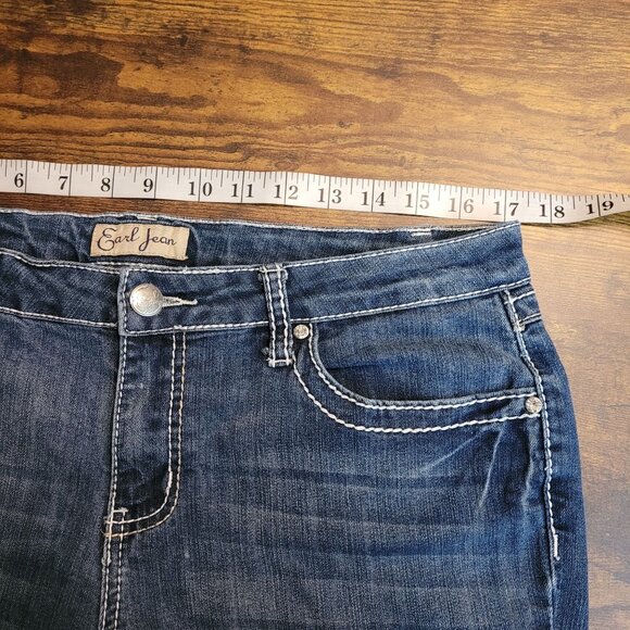 Earl Jeans Womens 12 Straight Leg Mid Rise Button Flap Embellished Thick Stitch - Picture 5 of 10